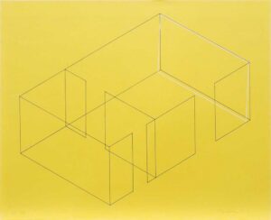 Acht Variationen für die Galerie Heiner Friedrich [Eight Variations for Galerie Heiner Friedrich], 39.1 x 48 cm, silk screenprint on yellow paper with cut edge, 1971-73